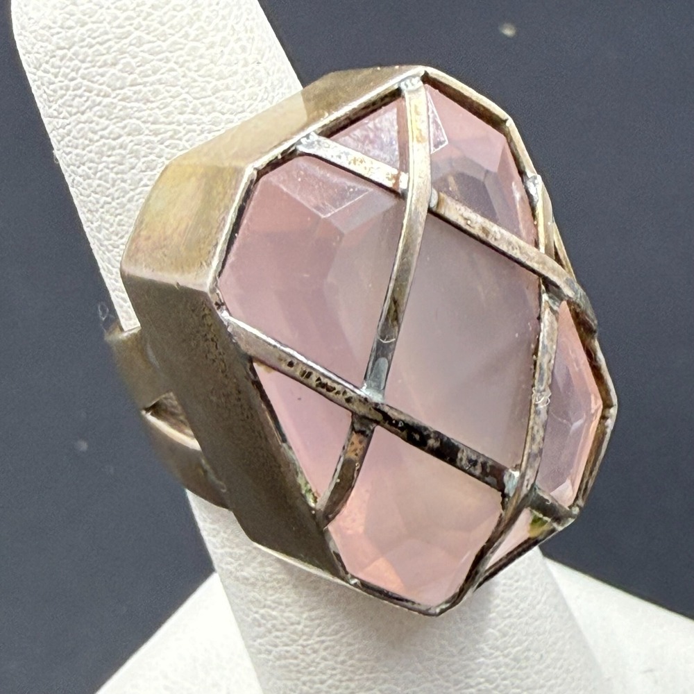 VINTAGE STEPHEN DWECK ROSE QUARTZ STERLING SILVER‎ RING SIZE 4.5